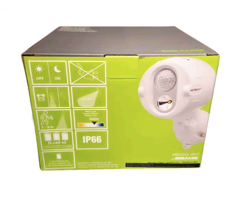 Mr. Beams MBN342-WHT LED-Batterie-Außenstrahler mit Bewegungsmelder Weiß 2er-Pack