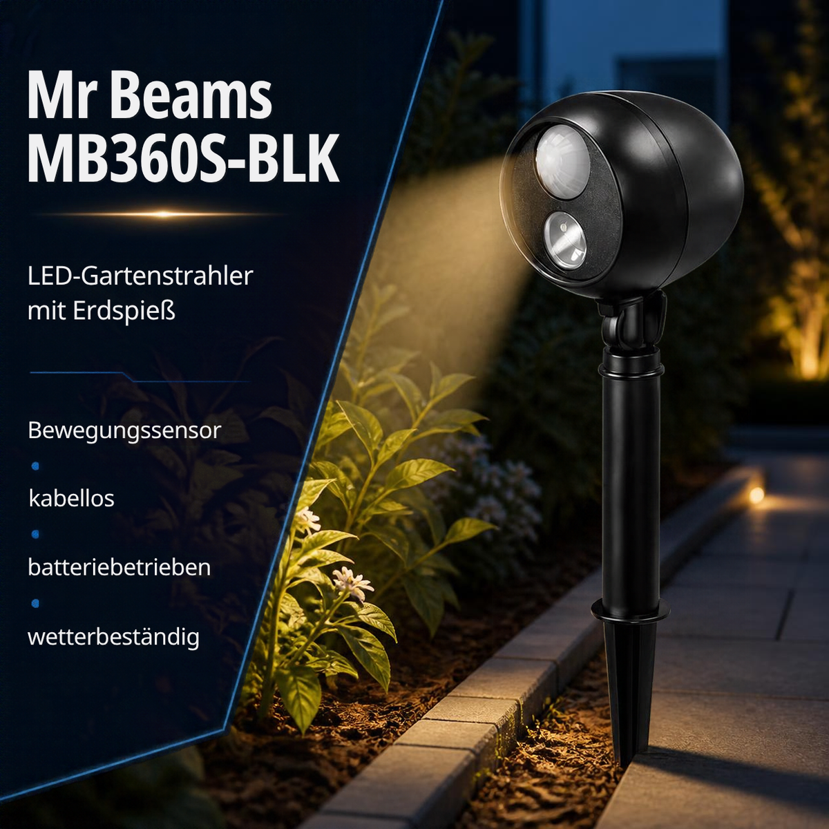MR BEAMS Batteriebetriebener 75-Watt-LED-Spot mit Bewegungsmelder