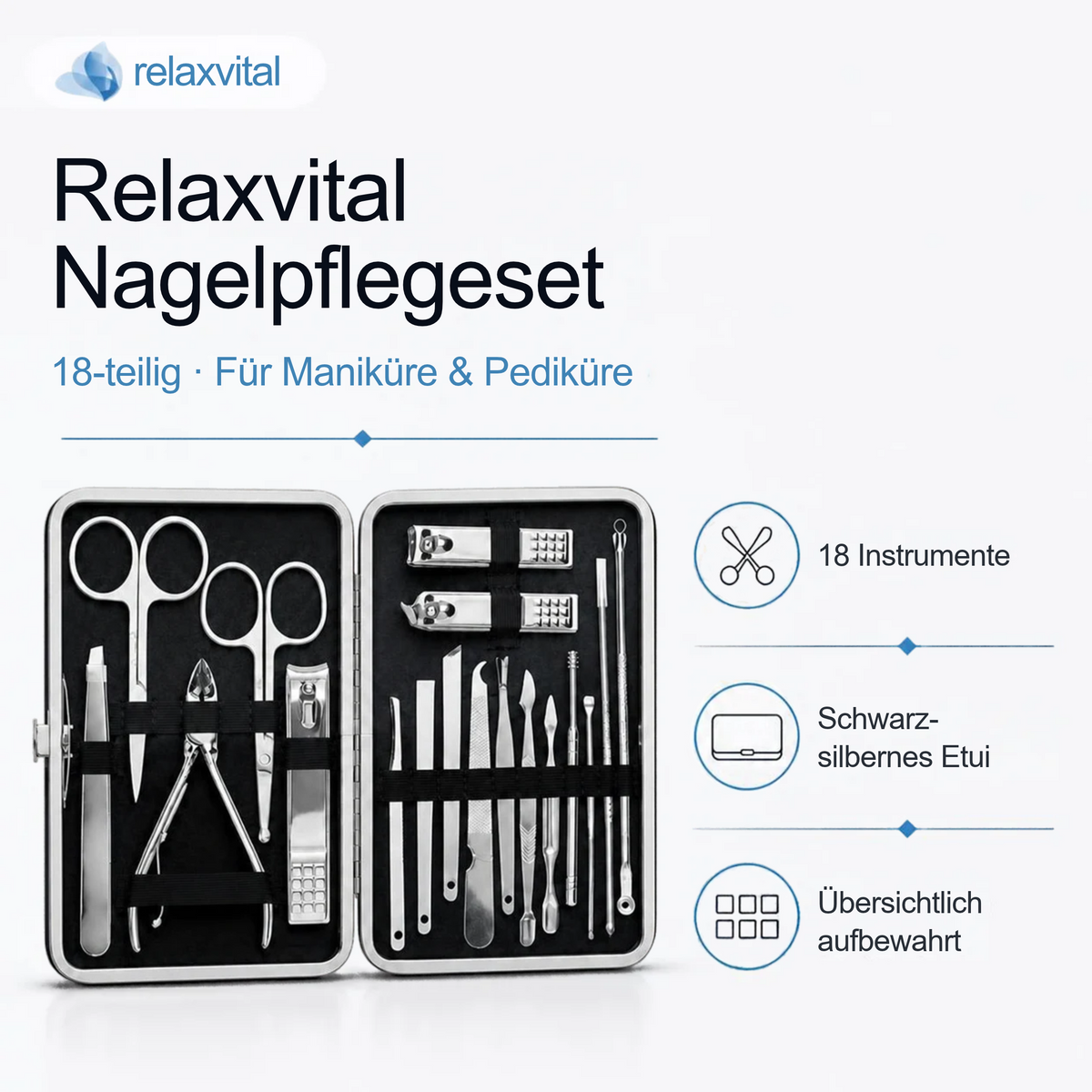 Relaxvital Maniküre und Pediküre Set 18-Teilig mit Etui