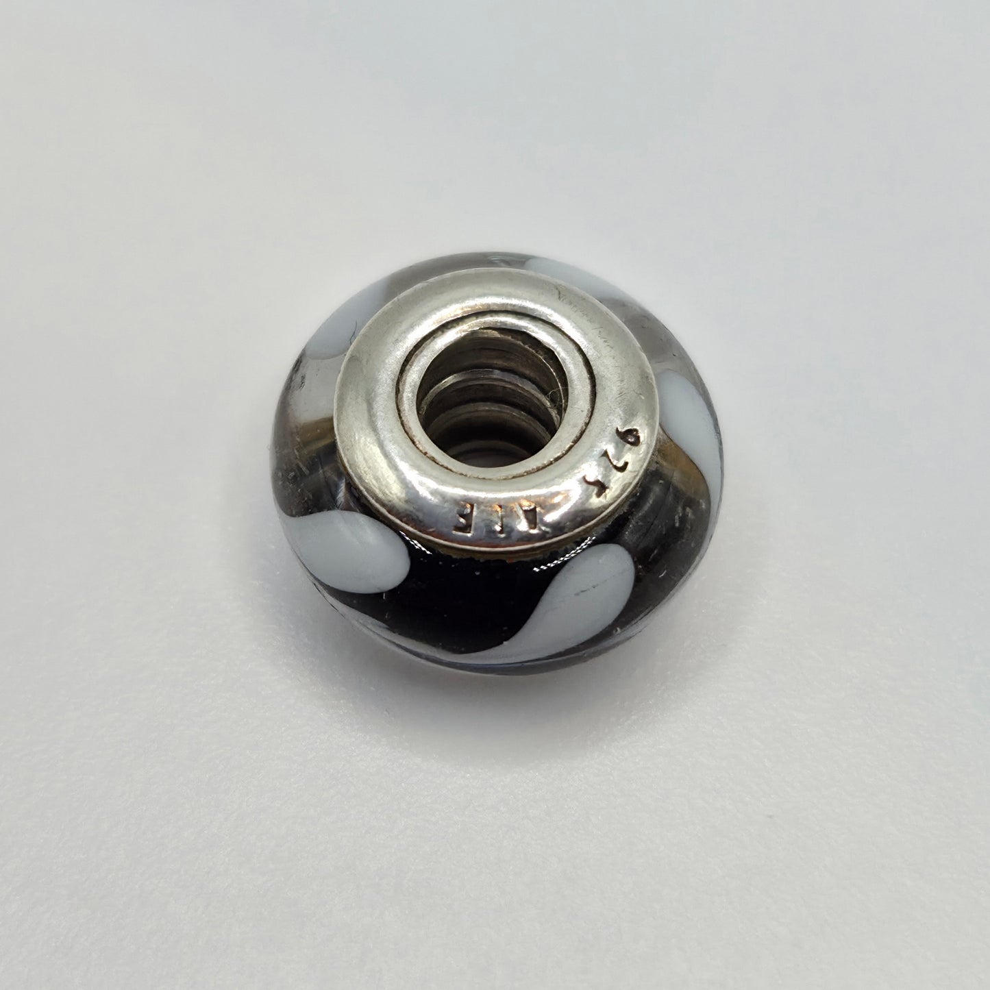 Original Pandora Murano Glas Swirl Schwarz weiss 790676