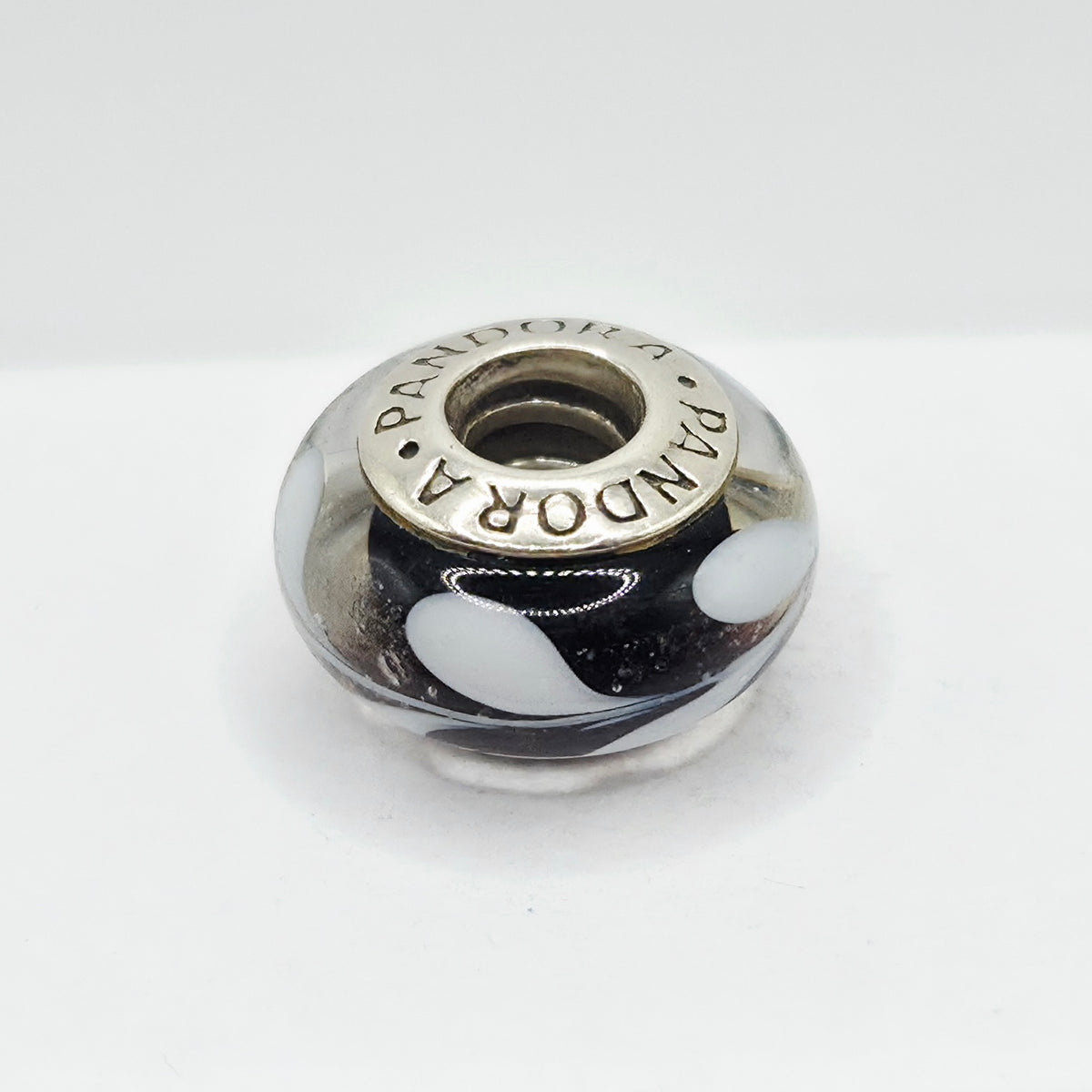 Original Pandora Murano Glas Swirl Schwarz weiss 790676