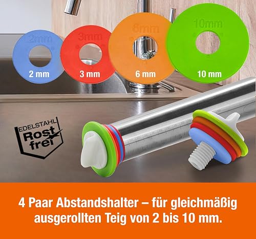 Verstellbare Teigrolle aus Edelstahl