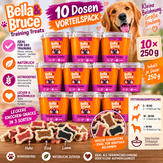 Bella & Bruce Training Treats – 10 Dosen à 250 g | 2,5 kg Hundeleckerlis