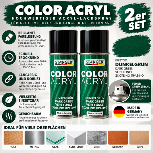 STANGER COLOR ACRYL Lackspray Dunkelgrün – 2er Set (2 × 150 ml)