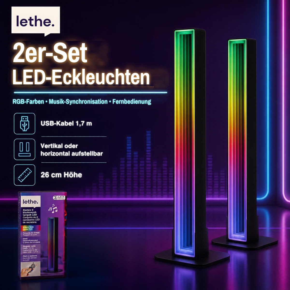 2er Set Lethe LED RGB Stehlampe mit Musiksteuerung, Gaming