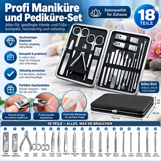 Profi Maniküre- und Pediküre-Set – 18-teilig mit edlem Etui