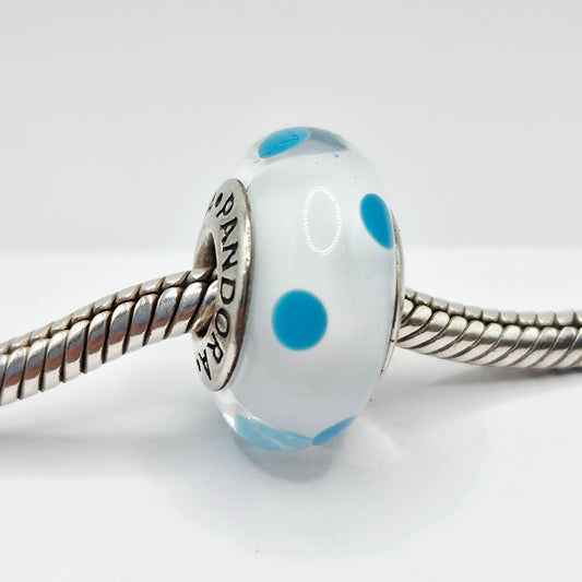 Original Pandora Murano Glas Blau gepunktet 790608