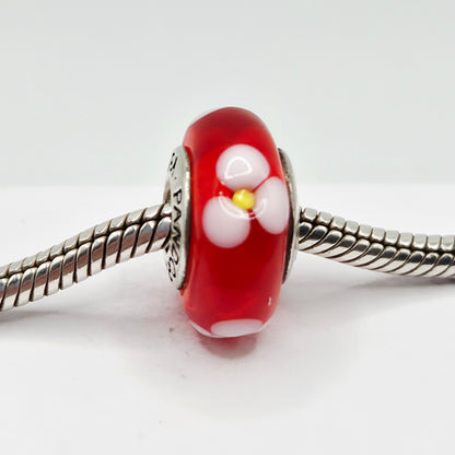 Original Pandora Murano Glas Blume Rot 790622