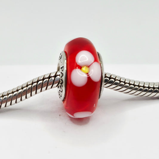 Original Pandora Murano Glas Blume Rot 790622