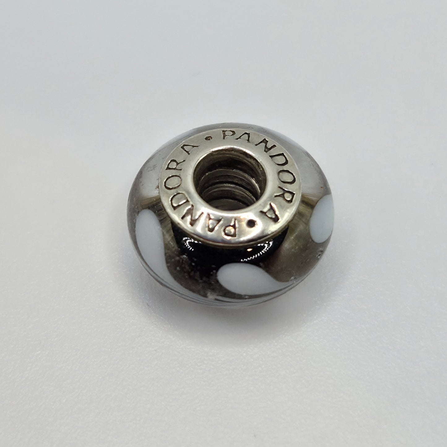 Original Pandora Murano Glas Swirl Schwarz weiss 790676