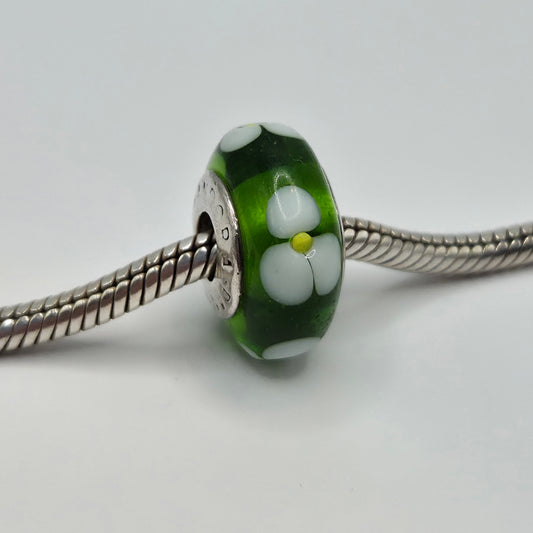 Original Pandora Murano Glas Grün Blumen 790614