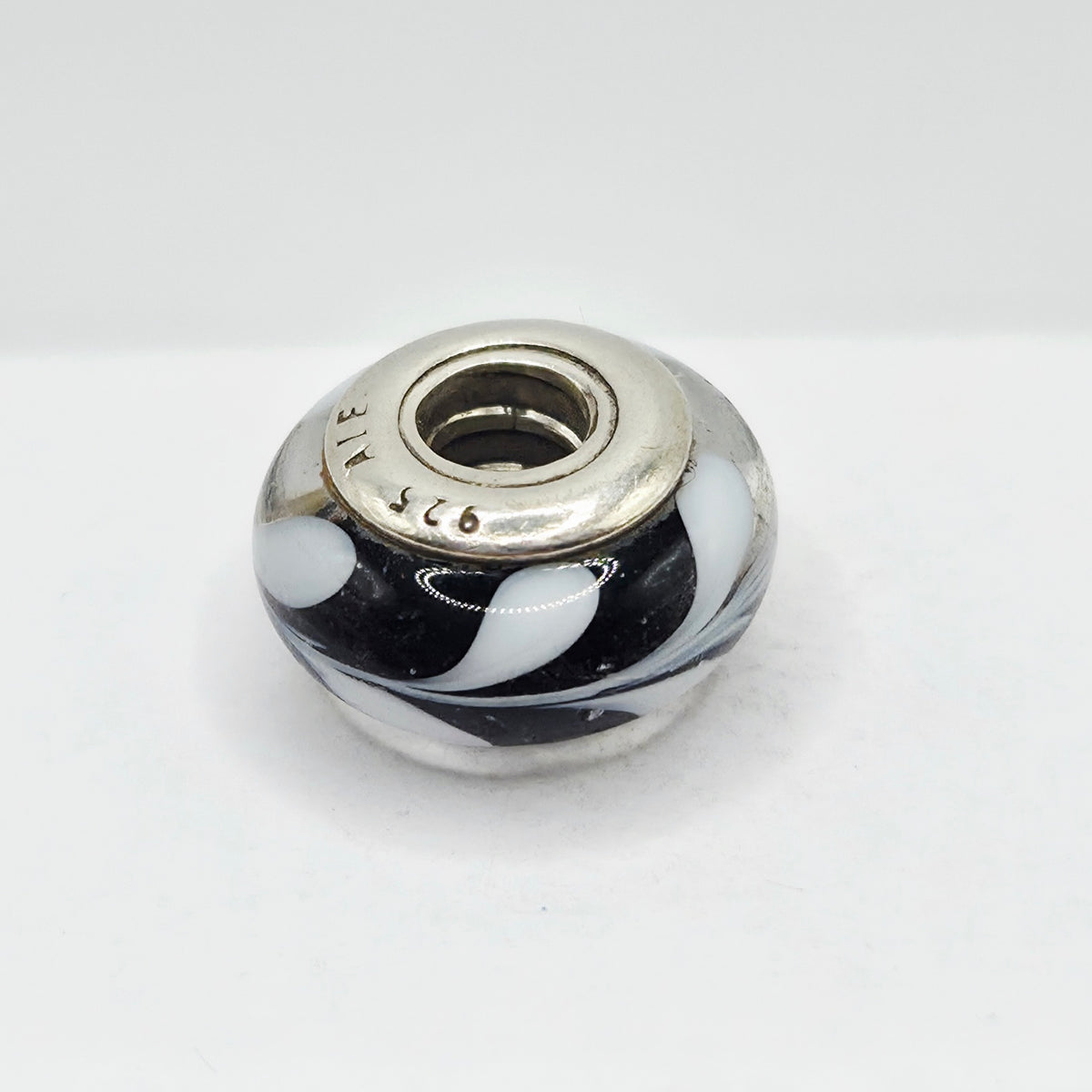 Original Pandora Murano Glas Swirl Schwarz weiss 790676