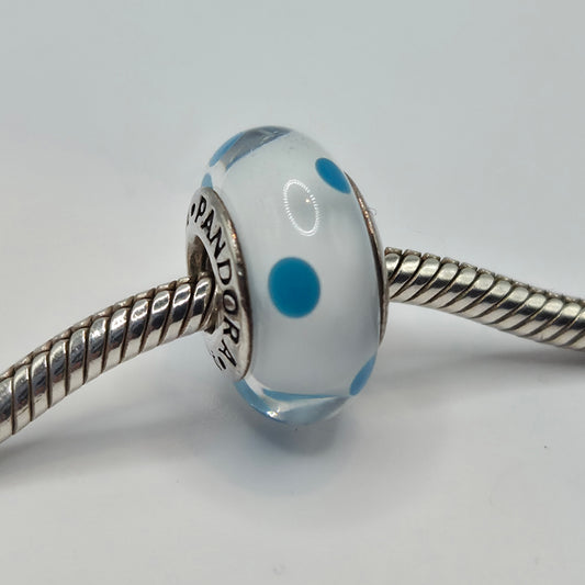 Original Pandora Murano Glas Blau gepunktet 790608