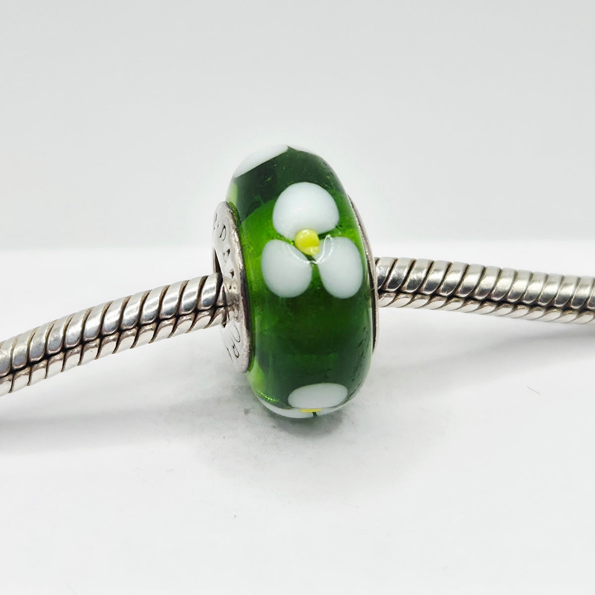 Original Pandora Murano Glas Grün Blumen 790614