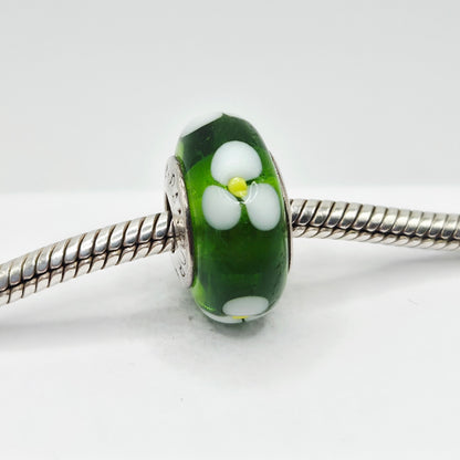 Original Pandora Murano Glas Grün Blumen 790614