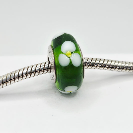 Original Pandora Murano Glas Grün Blumen 790614