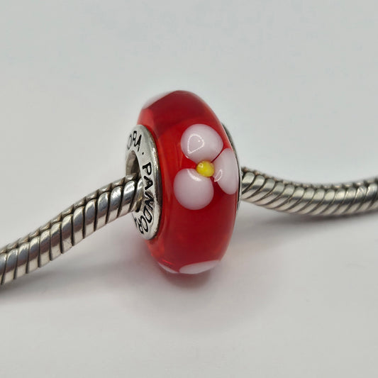 Original Pandora Murano Glas Blume Rot 790622