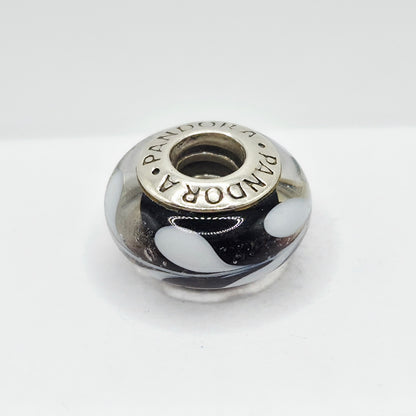 Original Pandora Murano Glas Swirl Schwarz weiss 790676